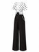 2PCS haut à pois et pantalon droit blanc et noir années 50
