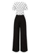2PCS haut à pois et pantalon droit blanc et noir années 50