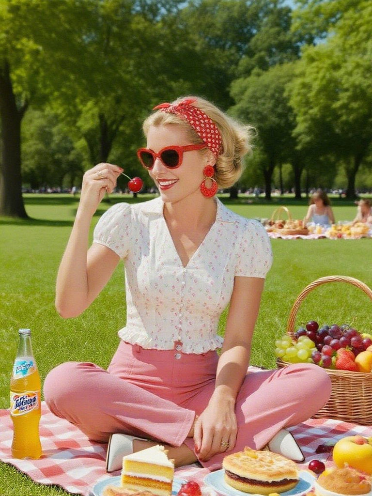 [Prévente] 2PCS chemisie tulipe rose et pantalon à boutons années 50