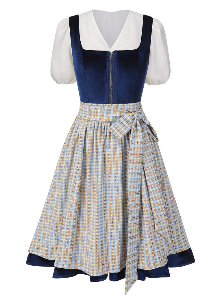 [Prévente] 3PCS robe en velours haut bouffant et tablier à carreaux des années 1950