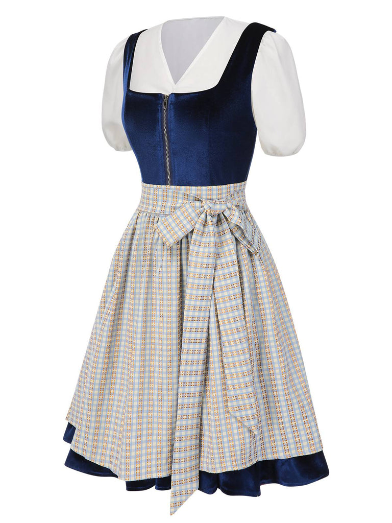 [Prévente] 3PCS robe en velours haut bouffant et tablier à carreaux des années 1950