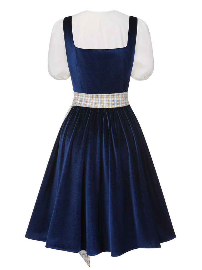 [Prévente] 3PCS robe en velours haut bouffant et tablier à carreaux des années 1950