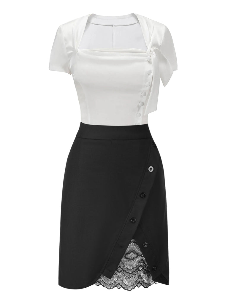 [Prévente] 2PCS chemise et jupe à ourlet en dentelle années 1960