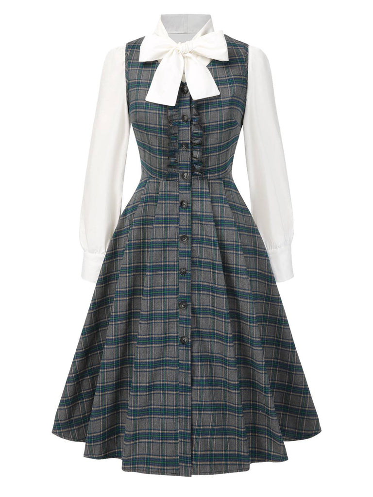 [Prévente] 2PCS Robe gris à volants et chemisier en coton années 1950