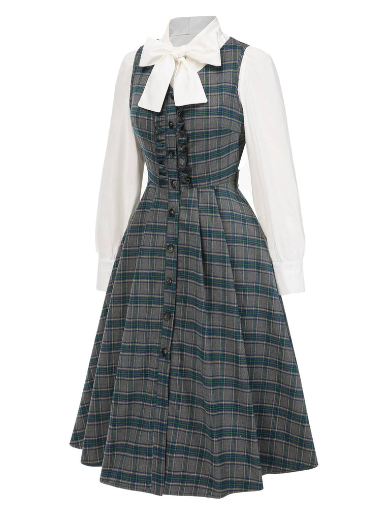 [Prévente] 2PCS Robe gris à volants et chemisier en coton années 1950