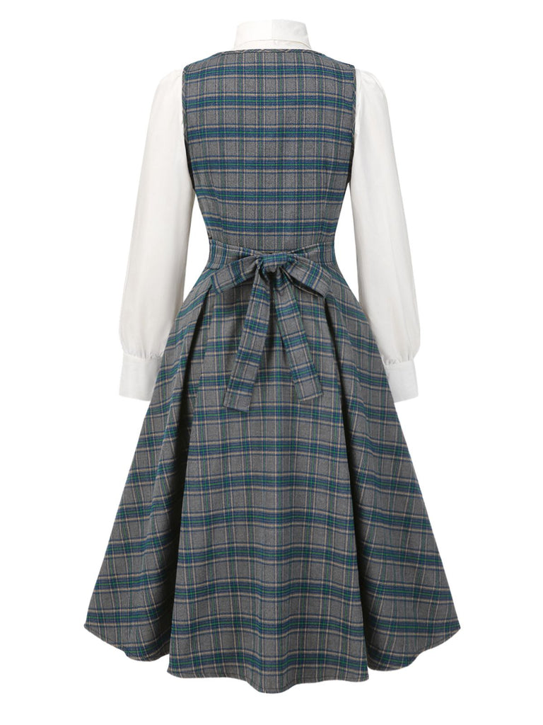 [Prévente] 2PCS Robe gris à volants et chemisier en coton années 1950