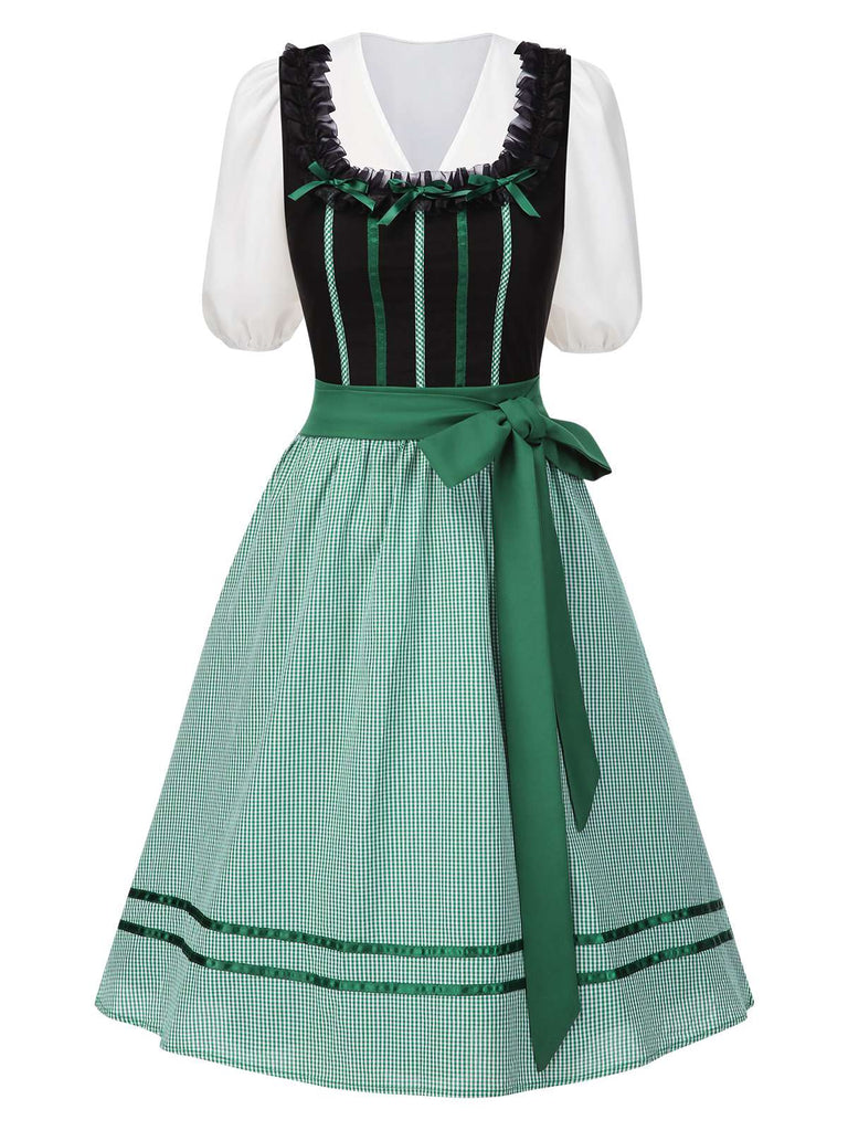 [Prévente] 3PCS Robe noire carreaux à pois en coton et haut années 1950