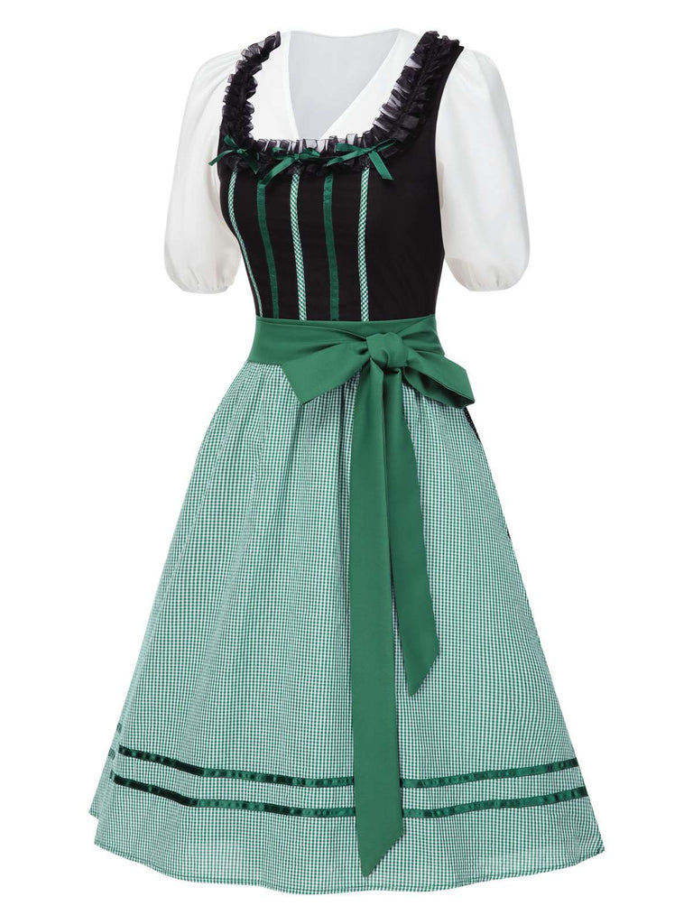 [Prévente] 3PCS Robe noire carreaux à pois en coton et haut années 1950
