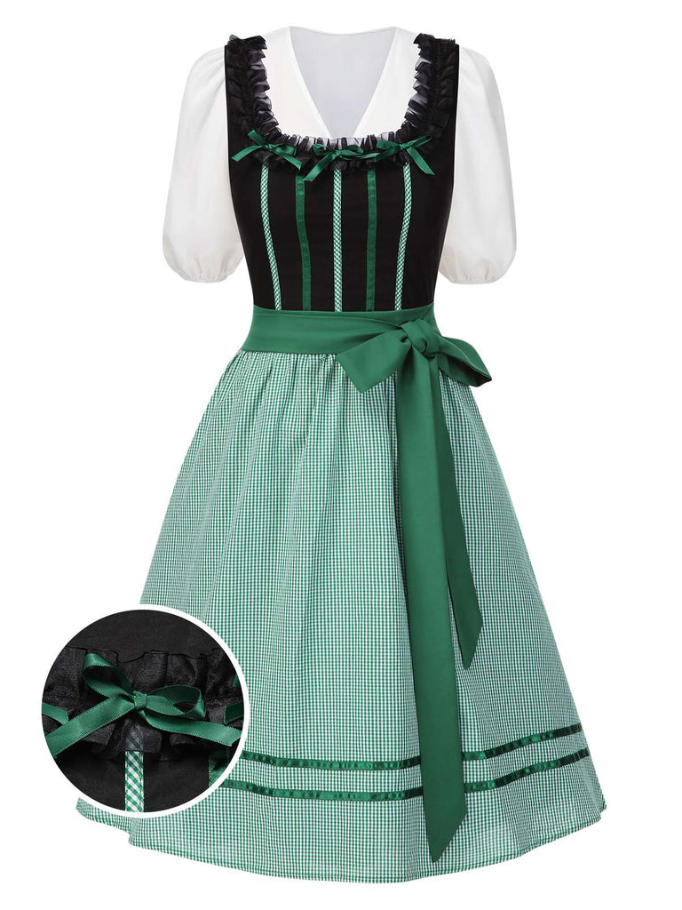 [Prévente] 3PCS Robe noire carreaux à pois en coton et haut années 1950