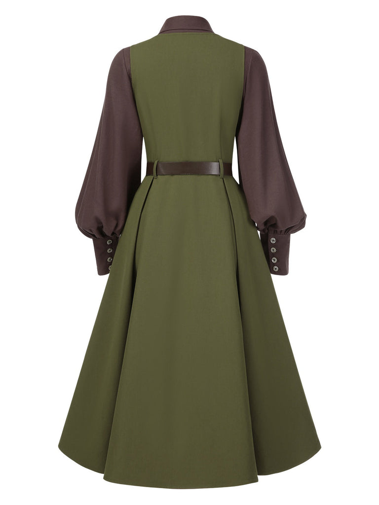 2PCS chemisier à manches lanternes et gilet à poches des années 1950