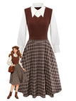 [Prévente] 2PCS marron style blouse et jupe à carreaux tricotées années 40