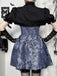 2PCS Châle et robe à lacets brodée de fleurs gothique noire et bleue des années 1980