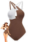 Maillot De Bain Une Pièce Bretelles Croisées Marron Années 1940