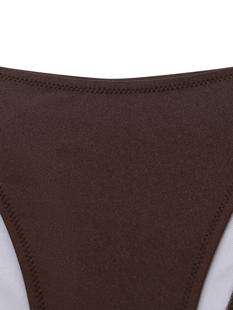 Satin Métallique Soleil à Volants Noué Ensemble Bikini Café Années 1980 7