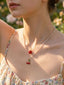 Collier plusieurs rangs pendentif perle cerise fraise
