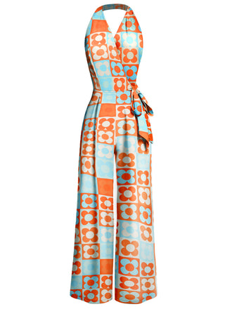 [Prévente] Combinaison orange dos nu fleurs années 1960