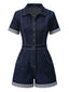 Combishort jean bleu col chemise 1960s