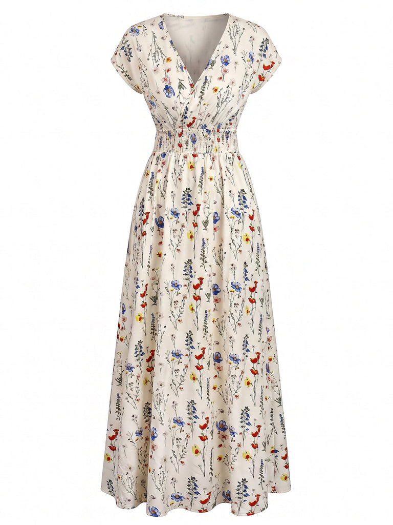 Robe Trapèze Florale à Volants Col Marin années '60 2