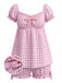 Ensemble Pyjama Vichy à Volants et Nœud Rose Années 1960