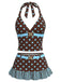Ensemble tankini marron foncé à pois années 50
