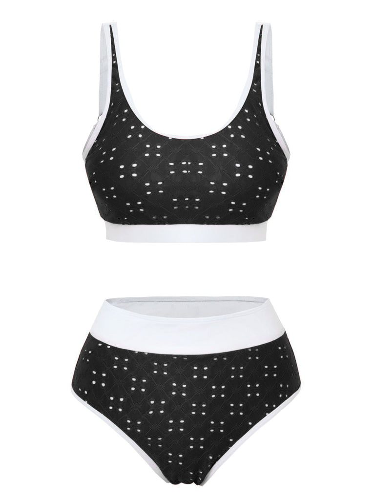 Ensemble tankini taille haute à œillets des années 1940 - mode vintage, style rétro