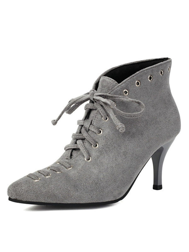 Escarpins gris vintage à bout pointu en faux daim