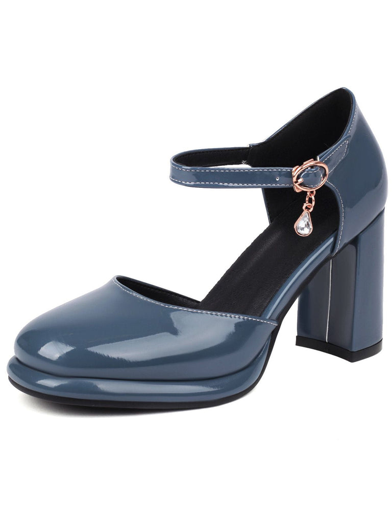 Escarpins cuir verni bride cheville talon bloc
