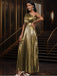 Robe de soirée plissée asymétrique dorée années 1980