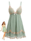 Chemise De Nuit À Bretelles Tulle Dentelle Vert Années 1930