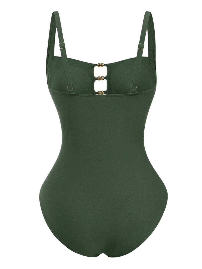 Froncé Découpé Tummy Control Maillot de Bain Une Pièce Années 1950 3