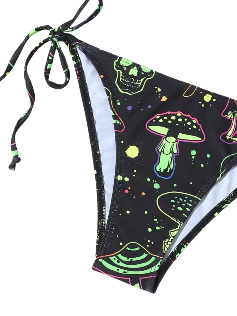 Gothique Champignon Crâne Dos-Nu Résille Ensemble Bikini Verte Années 1960 7