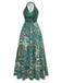 Robe Longue Paisley Halter Col V Profond Dos Nu Verte Années 1970 3