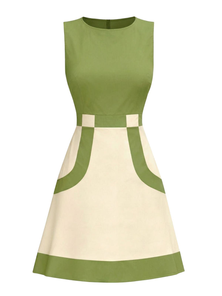 Robe sans manches colorblock orange et blanche des années 1960