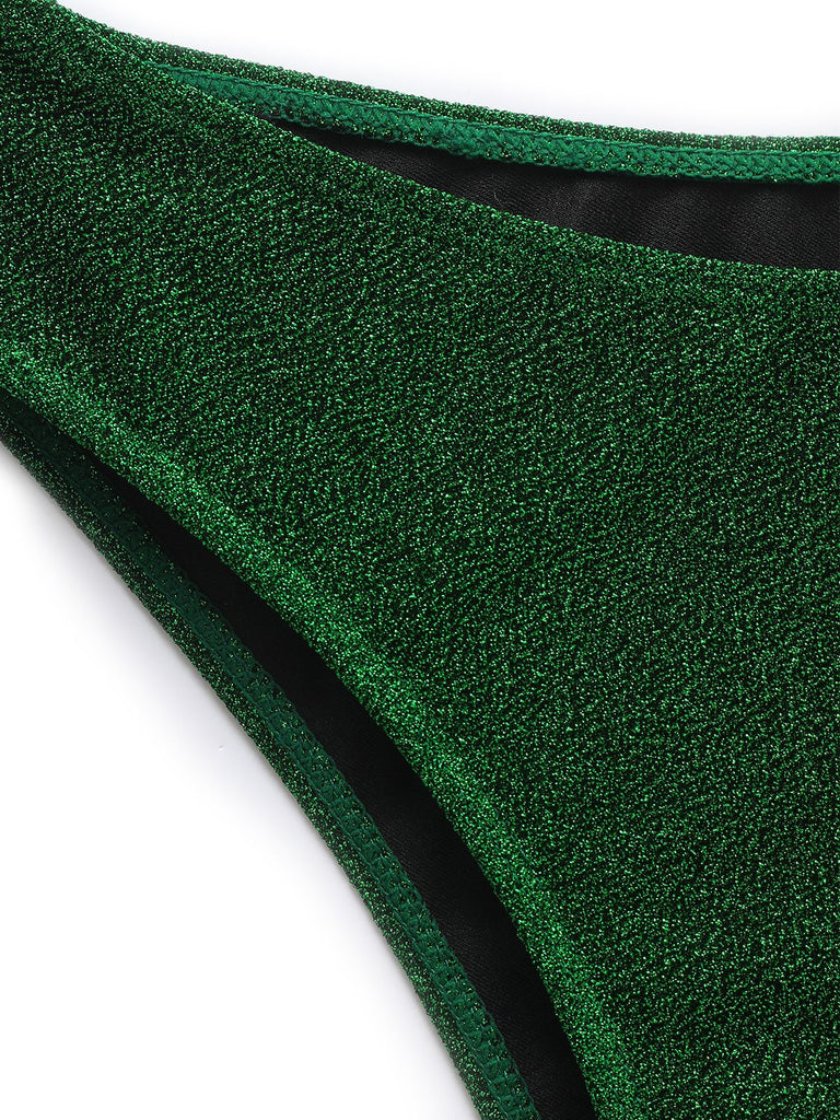 Detail: Green 1940s Solid Starfish Sequined Bikini Set, timeless beauty, perfect for vintage fashion lovers