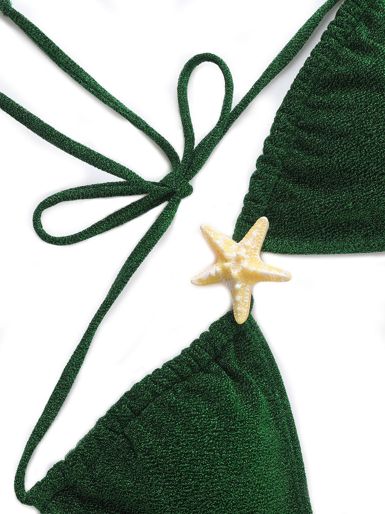 Detail: Green 1940s Solid Starfish Sequined Bikini Set, timeless beauty, perfect for vintage fashion lovers