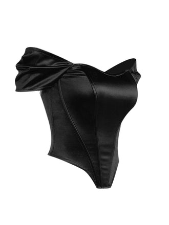 Haut à épaules dénudées en satin uni style tribunal années 1930