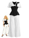 Ensemble 2 pièces noir et blanc style années 1950 : haut et pantalon à col cape et blocs de couleur.