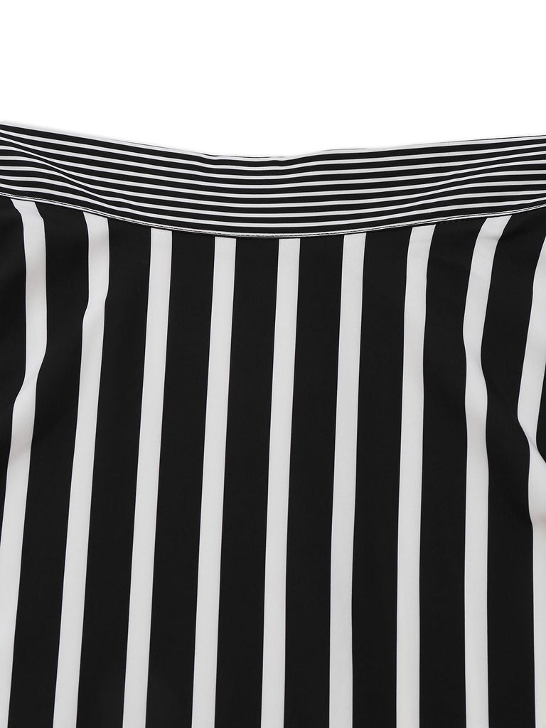 Jupe longue à rayures taille haute noire et blanche années 1930