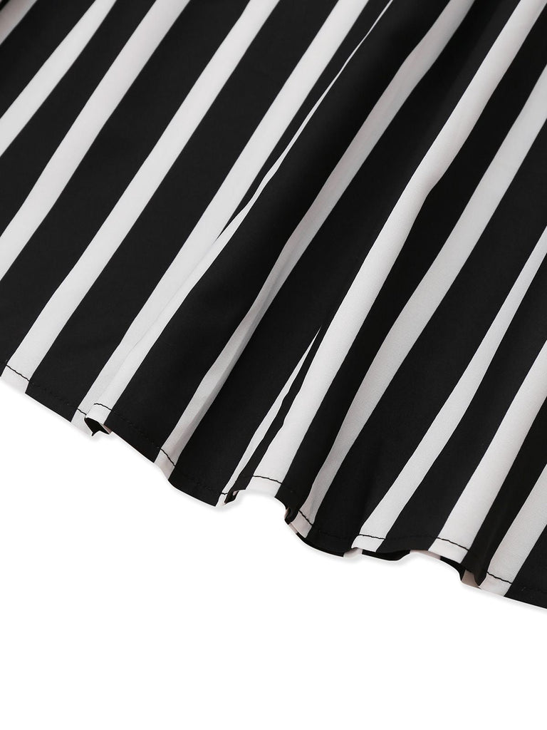 Jupe longue à rayures taille haute noire et blanche années 1930