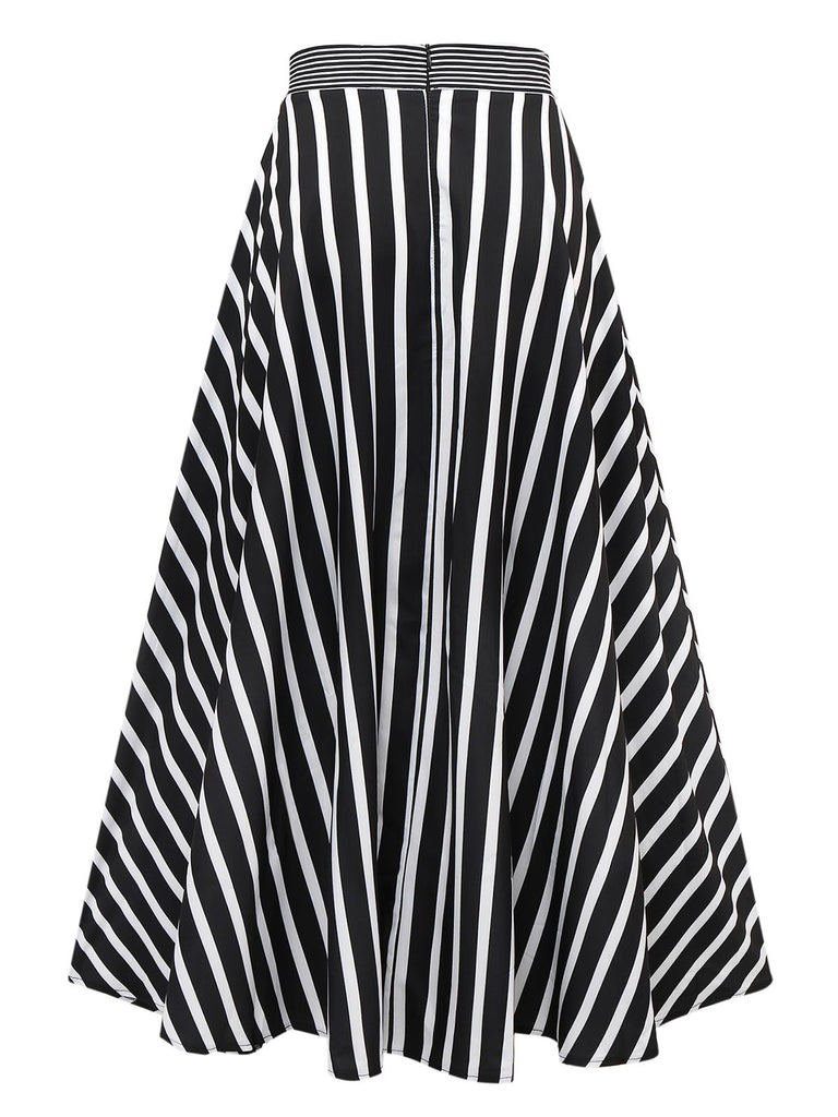Jupe longue à rayures taille haute noire et blanche années 1930