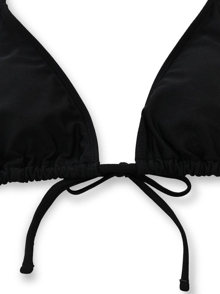 3PCS Bikini licou maille noir avec paréo 1960s