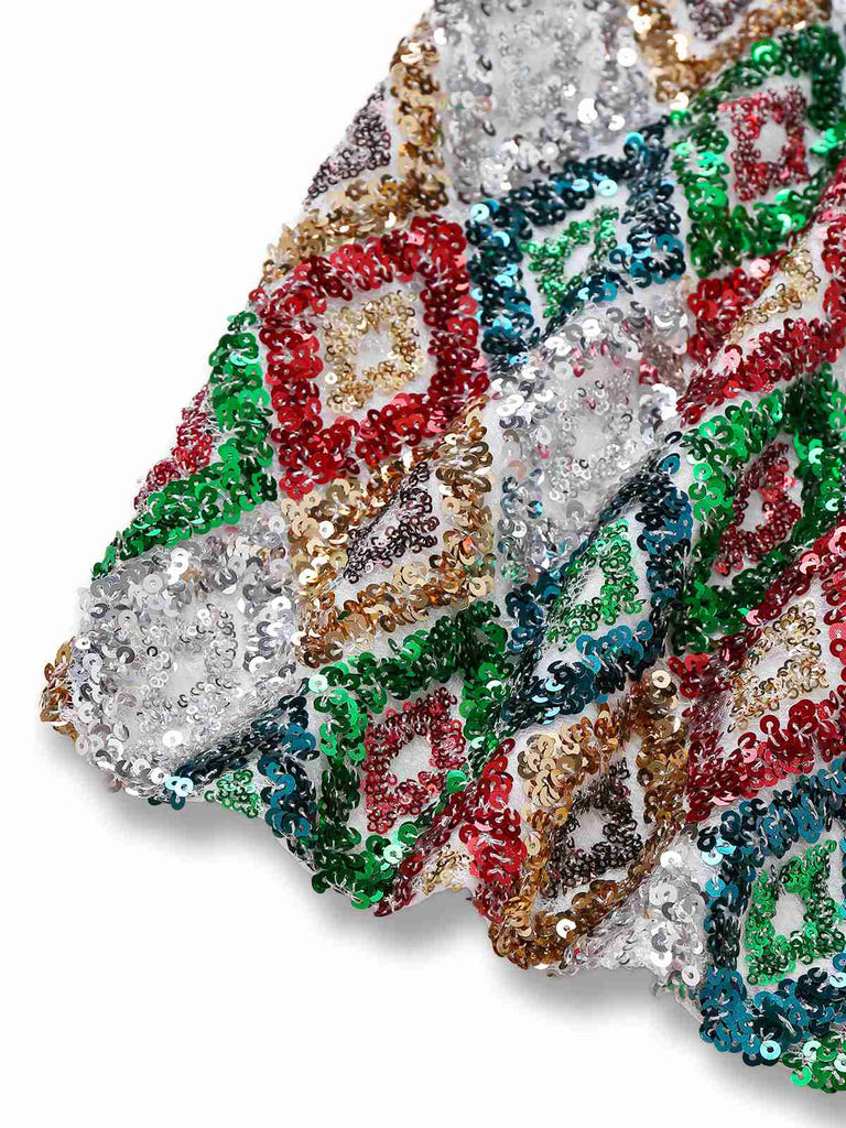 Robe moulante multicolore à paillettes Argyle des années 1970