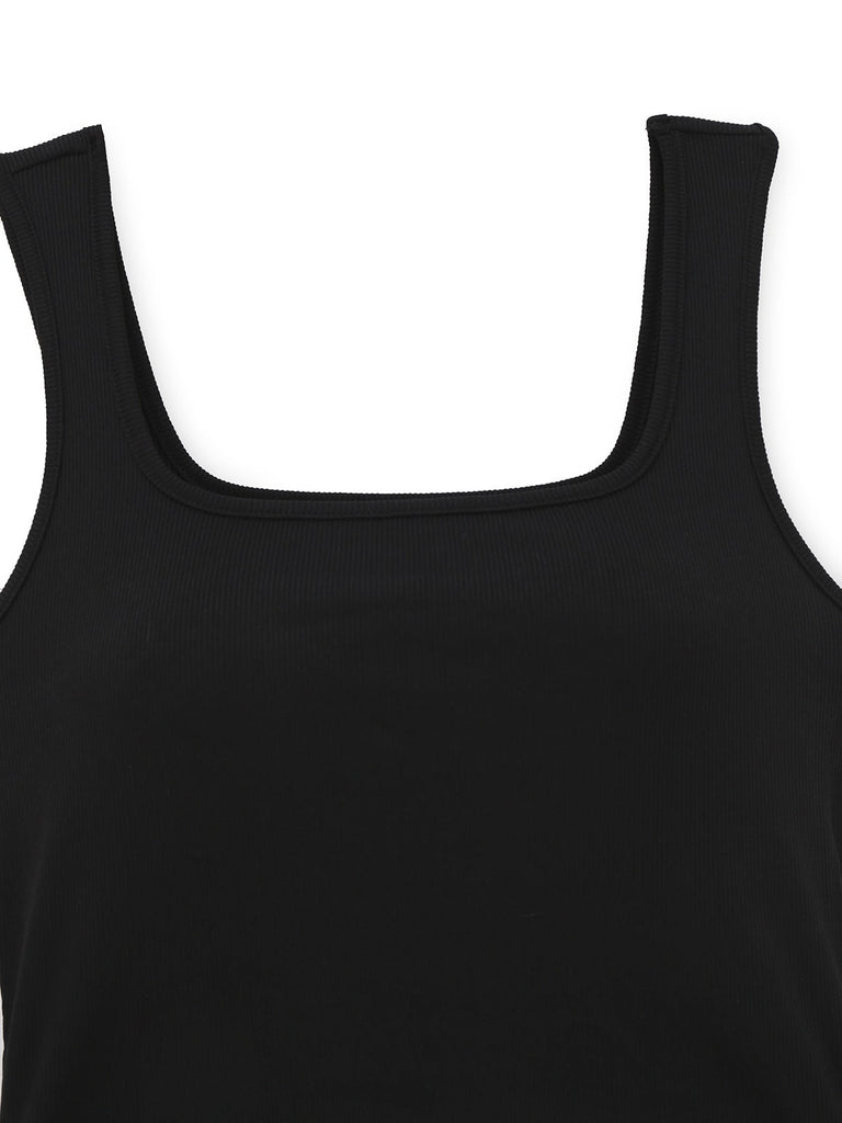 Débardeur tricoté col en U et pantalon imprimés abstraits noir des années 1970