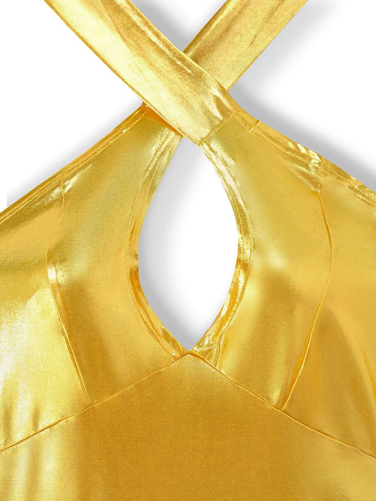 Robe crayon style disco col licou et trou de serrure des années 1960