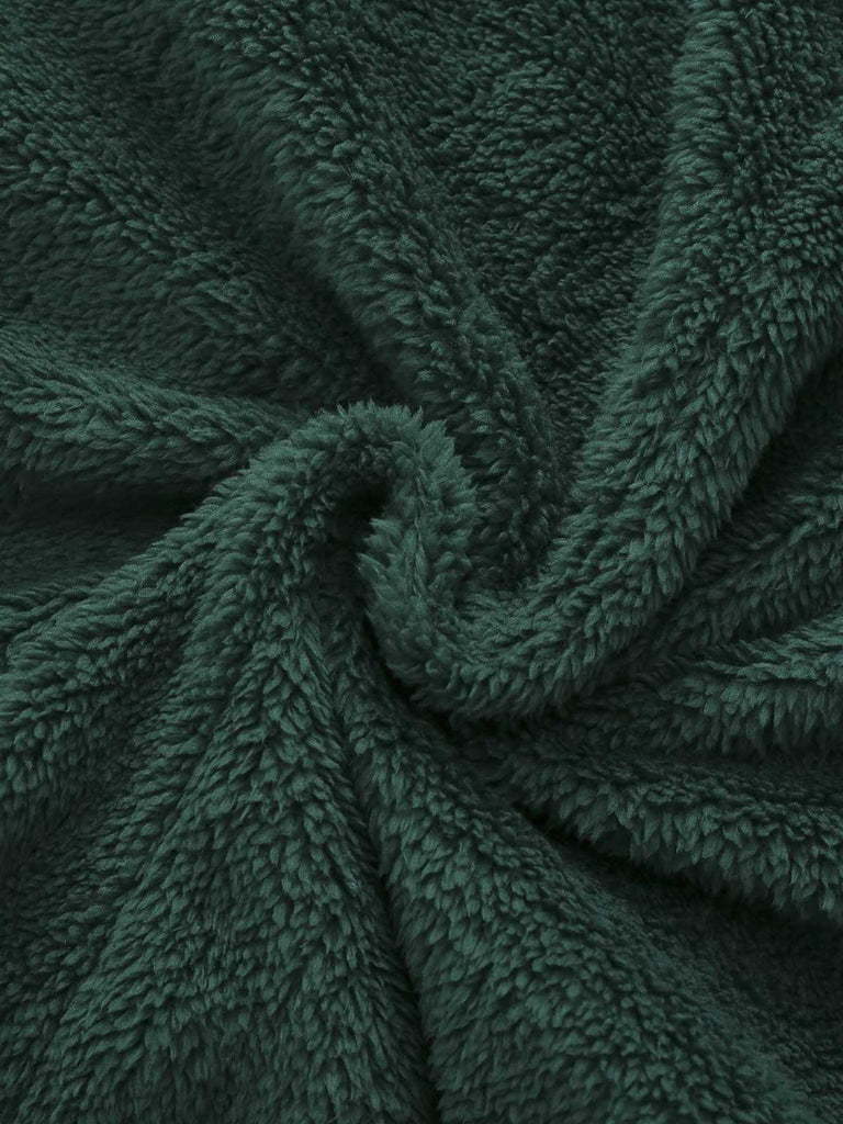 Combinaison pyjama de Noël verte en sherpa à capuche années 1970