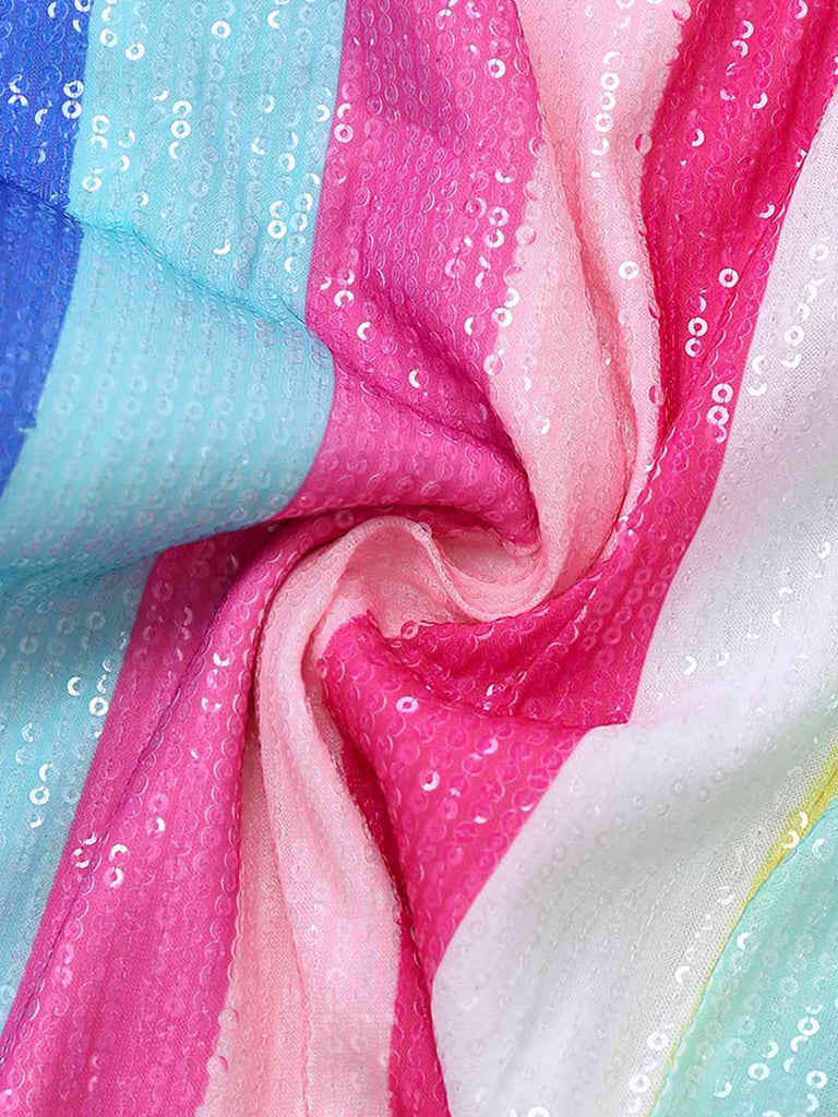 Combinaison multicolore à rayures verticales et paillettes col en V années 1960