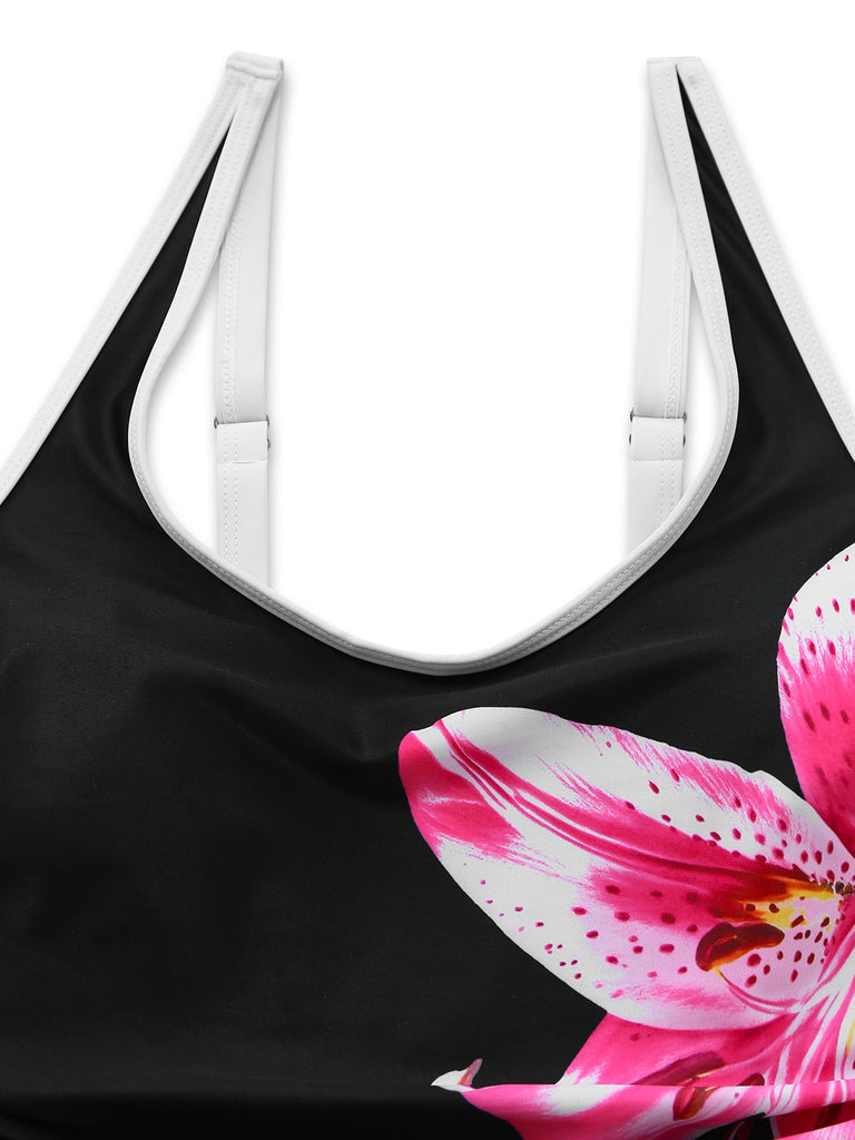 [Prévente] Maillot de bain une pièce tankini à fleurs noires années 1940