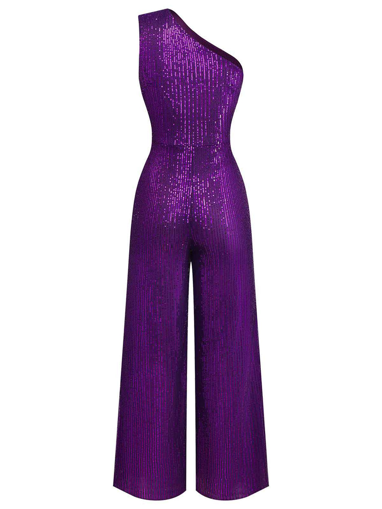 Combinaison asymétrique à paillettes violette des années 1970
