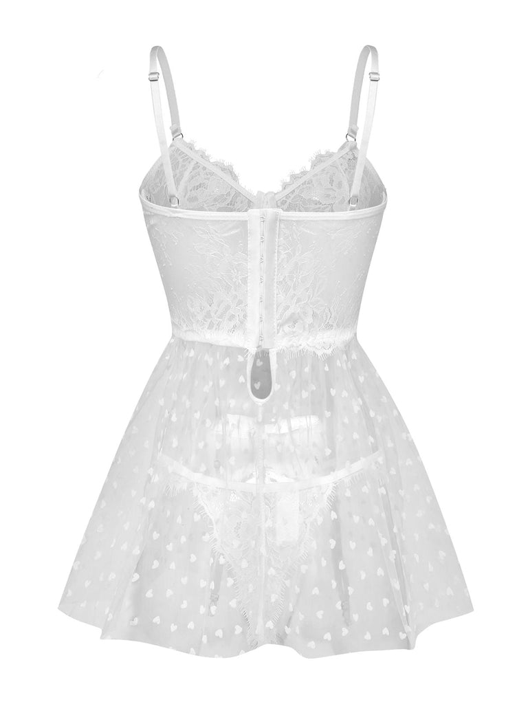 Nuisette en dentelle pois du cœur blancs des années 1950