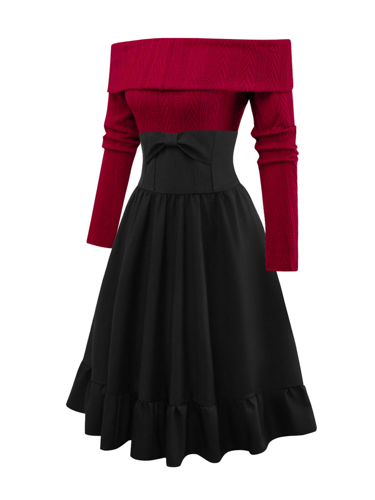 2PCS Pull en maille à épaules dénudées et jupe années 1950